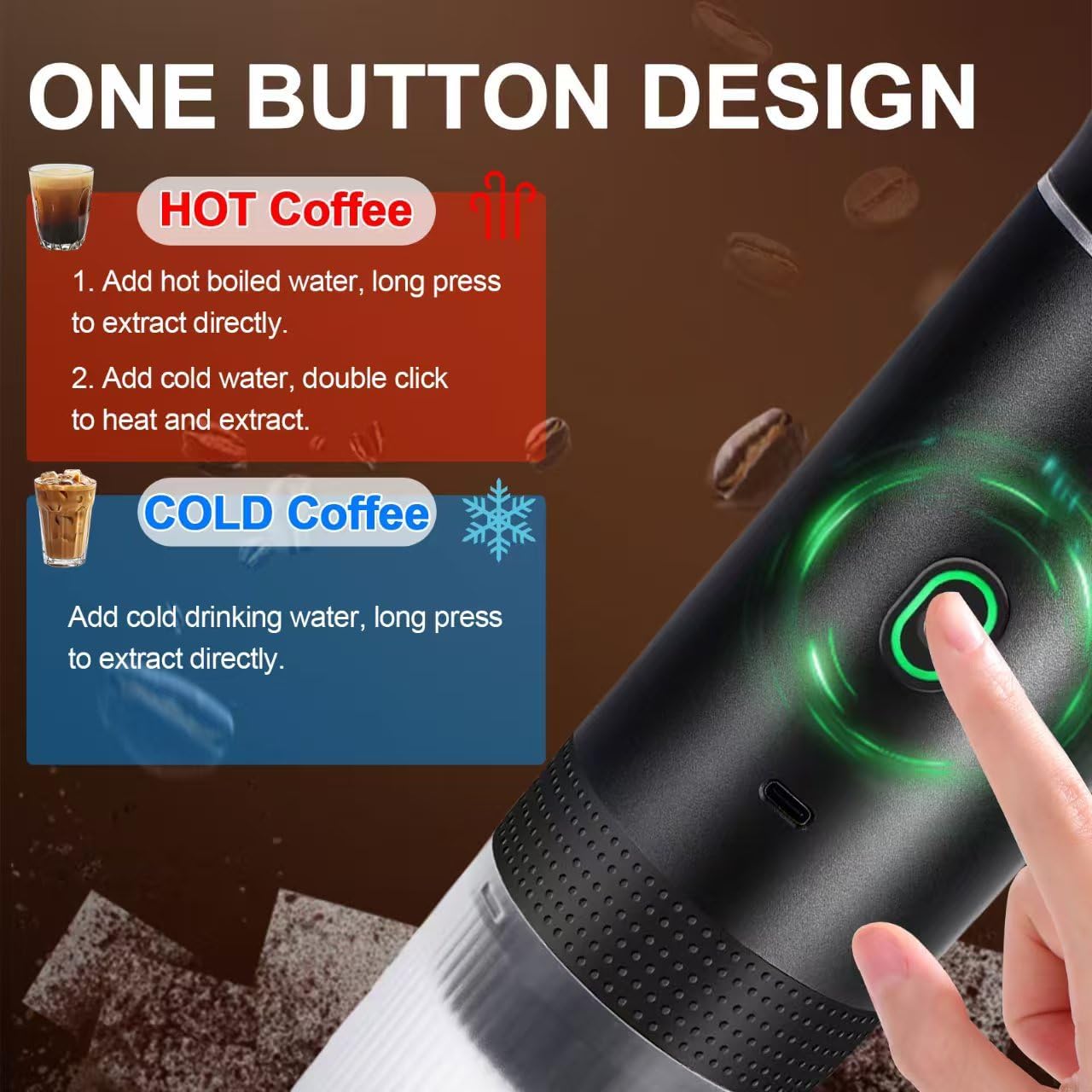 Green 3-in-1 Portable Espresso Maker with Self-Heating and One-Touch Cold Hot Brew - Smart Digital Display & 20Bar High Pressure for Rich Crema - Image 5