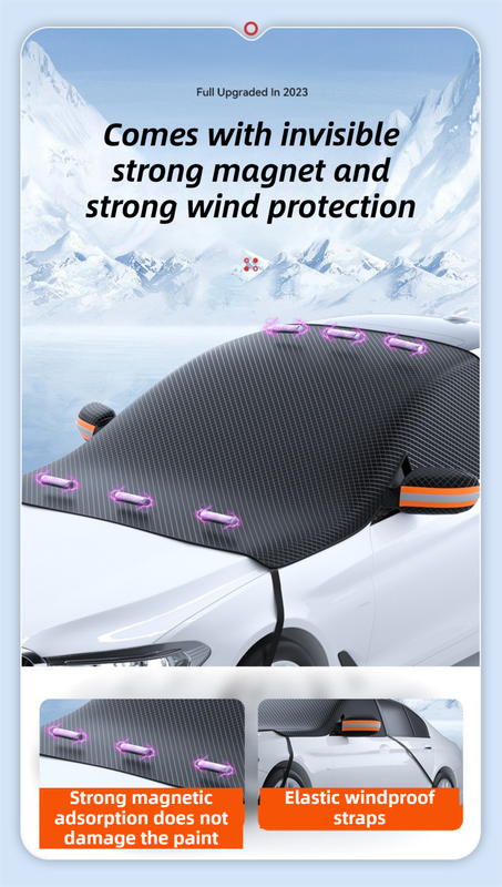 Durable Car Protector with Extra-Large 253cm Coverage - All-Season Snow & Sun Protector, 6-Magnet & 4 Strap Windproof System(Black & Green) - Image 4
