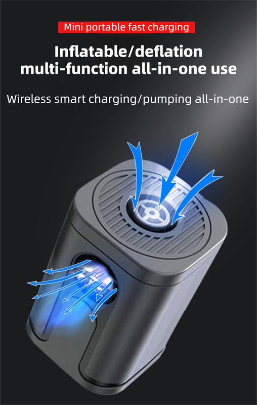 Black Wireless Rechargeable Vacuum Pump with 5 Versatile Nozzles and LED - 2-in-1 Compact High-Suction Inflator & Deflator for Travel & Home - Image 2