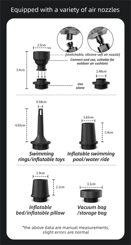 Black Wireless Rechargeable Vacuum Pump with 5 Versatile Nozzles and LED - 2-in-1 Compact High-Suction Inflator & Deflator for Travel & Home - Image 5