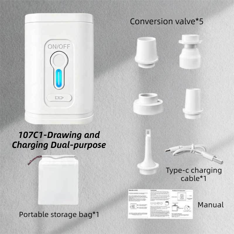 White Wireless Rechargeable Vacuum Pump with 5 Versatile Nozzles - 2-in-1 Compact High-Suction Inflator & Deflator for Travel & Home - Image 1