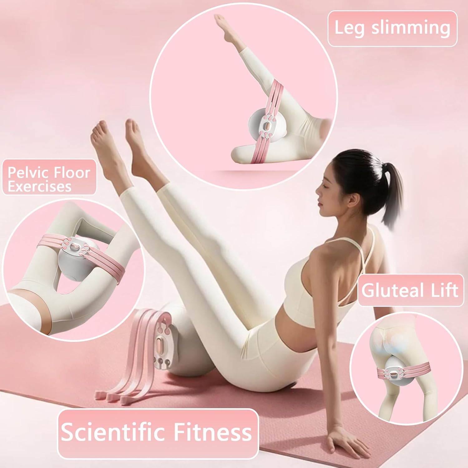 Grey 3-Level Resistance Pelvic Floor & Inner Thigh Trainer - Multi-Function Kegel Exercise Set with 25cm Yoga Ball & 3-Pair Resistance Rope - Image 4