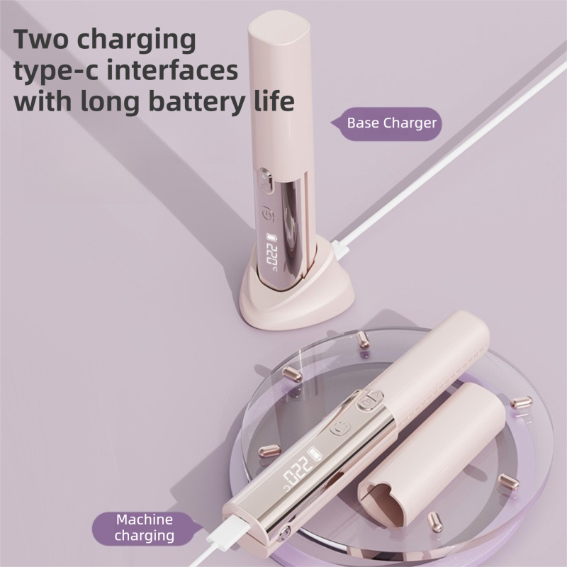 Pink 2-in-1 Wireless Hair Styler with 4 Temperature Settings, Dual Anti-Scalding & Cap - 3D Ceramic Heating Brush with Essential Oil Coating - Image 4