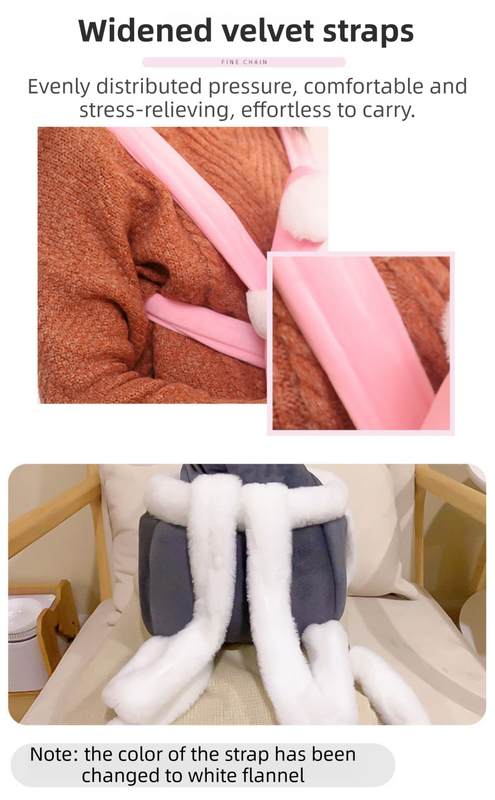 Grey 2-in-1 Ultra-Soft Plush Pet Carrier & Mobile Bed - Portable & Lightweight Cute Rabbit Ear Design Travel Cabin (L 33 x 25 x 27CM) - Image 4