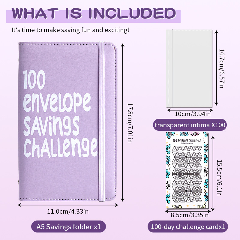 Blue 100 Days Envelope Savings Challenge with 50 Clear Double-Sided Pages - Portable A6 Size for Budgeting & Financial Goals - Image 2