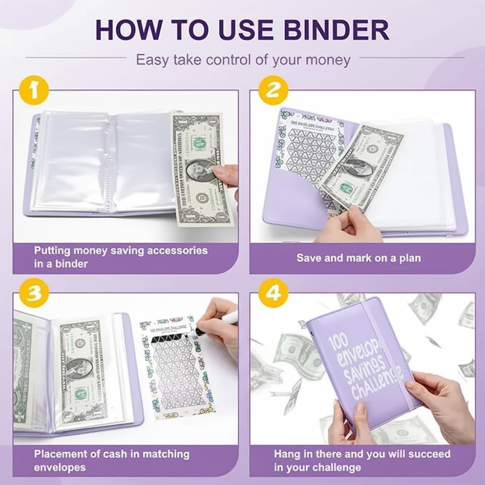 Pink 100 Days Envelope Savings Challenge with 50 Clear Double-Sided Pages - Portable A6 Size for Budgeting & Financial Goals - Image 4