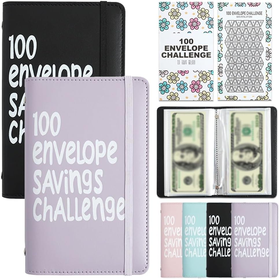 Two-Player 100 Days Envelope Savings Challenge with 50 Clear Double-Sided Pages - Portable A6 Size for Budgeting & Financial Goals (Purple + Black) - Image 1