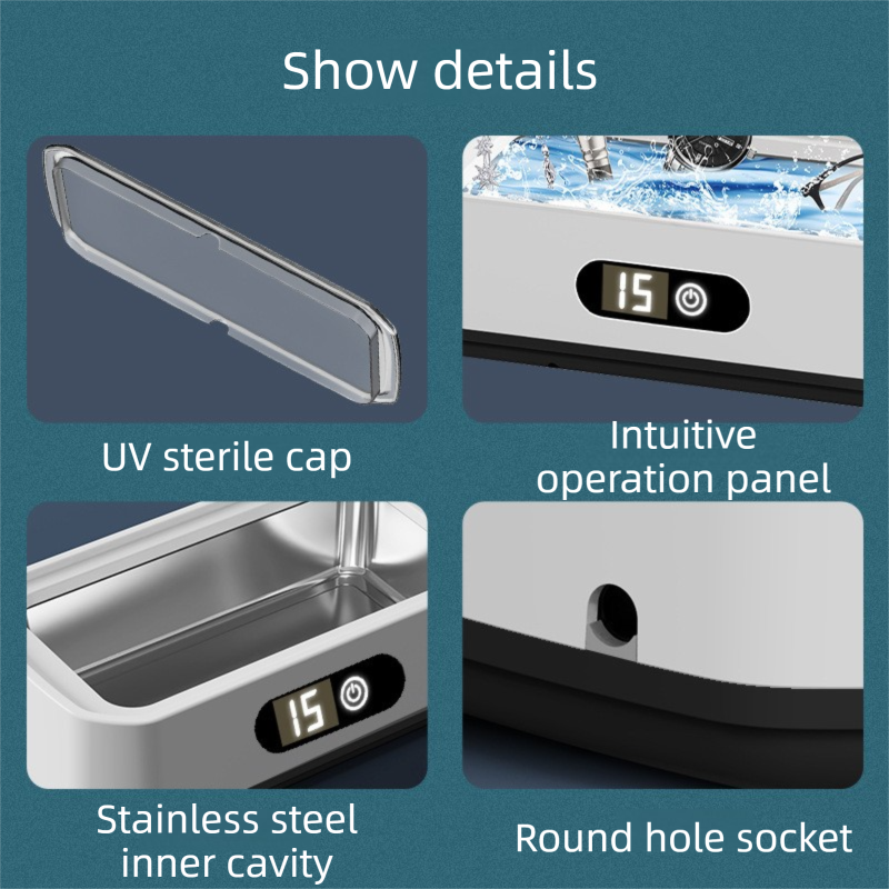 X82 White Ultrasonic Jewelry & Eyeglass Deep Cleaner with Cloth - LCD Digital Display & 5-Level Intelligent Timers and Large 650ml Stainless Steel Tank - Image 6