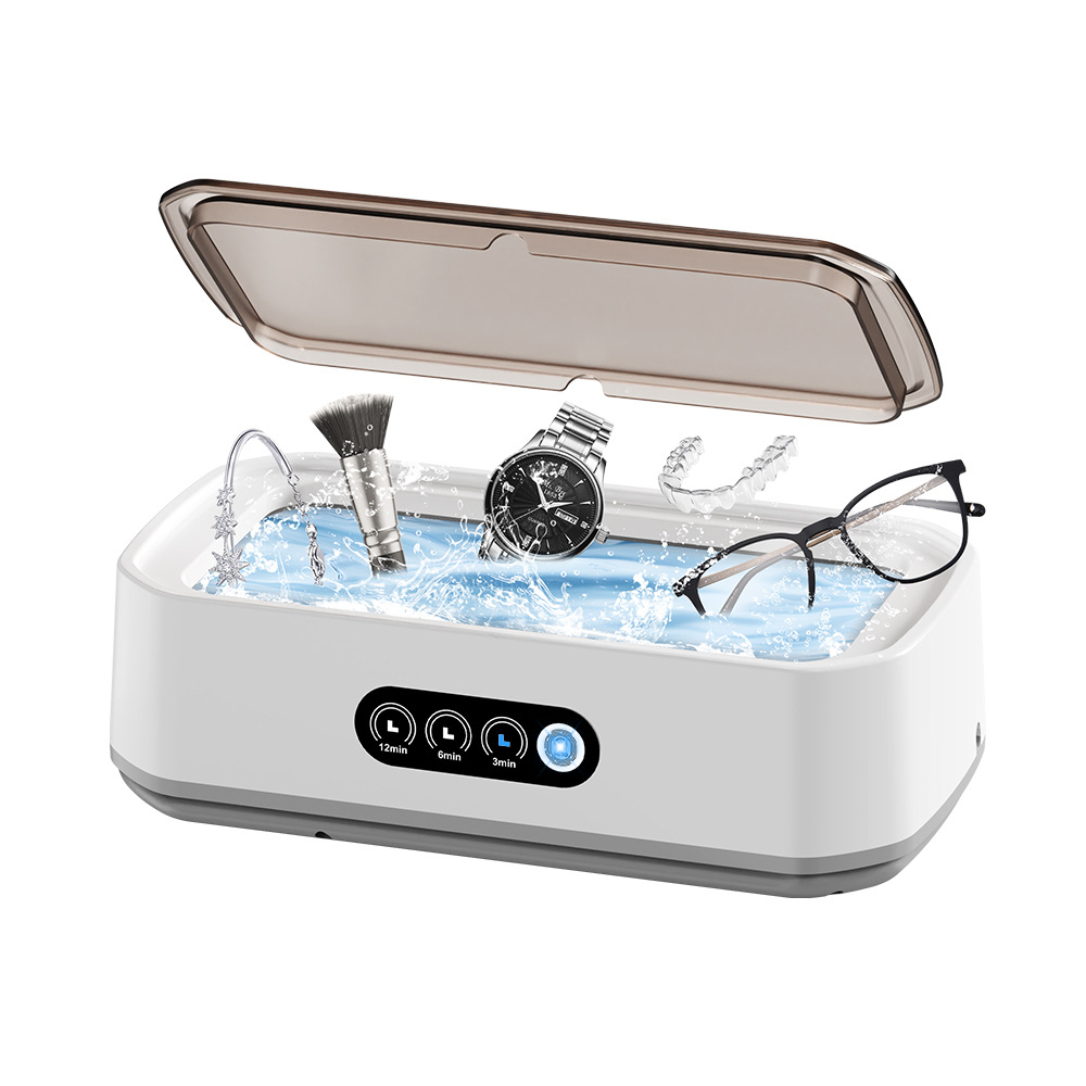 X81 White Ultrasonic Jewelry & Eyeglass Deep Cleaner with Cloth - Touch Control & 3-Level Intelligent Timers and Large 650ml Stainless Steel Tank - Image 1