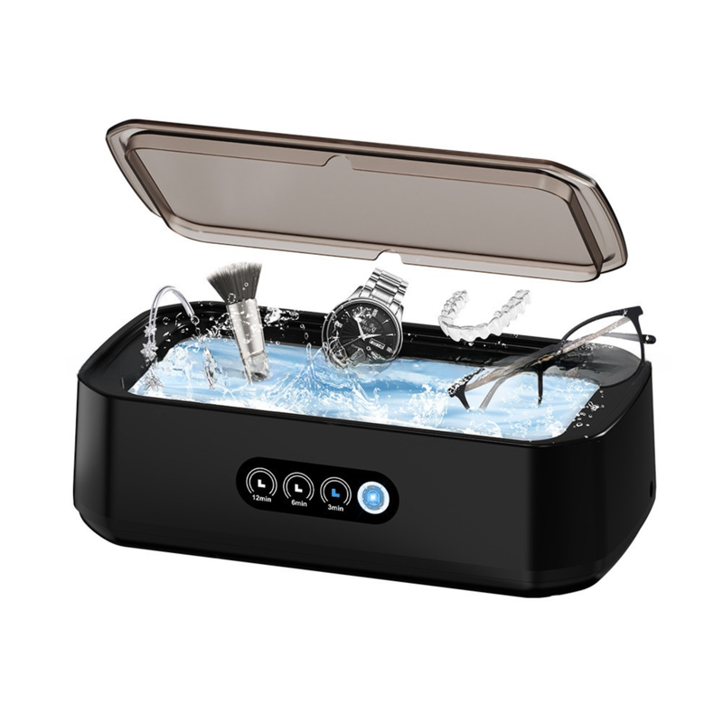 X81 Black Ultrasonic Jewelry & Eyeglass Deep Cleaner with Cloth - Touch Control & 3-Level Intelligent Timers and Large 650ml Stainless Steel Tank - Image 1