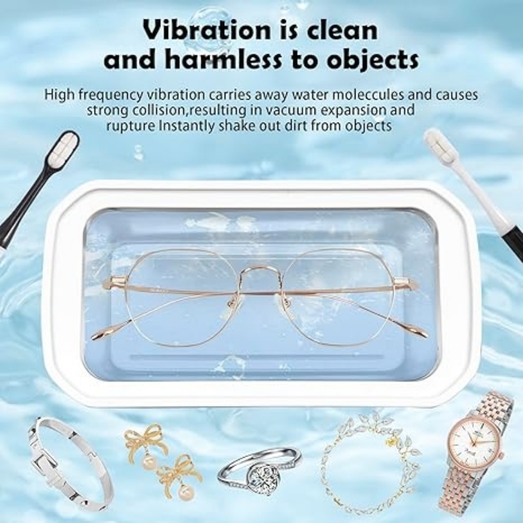 X81 Black Ultrasonic Jewelry & Eyeglass Deep Cleaner with Cloth - Touch Control & 3-Level Intelligent Timers and Large 650ml Stainless Steel Tank - Image 3