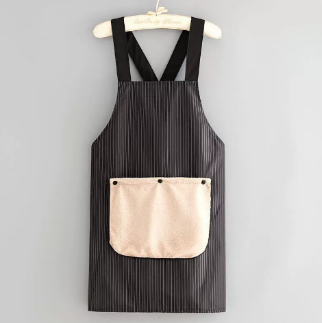2-Pack Black Waterproof & Oil-Proof Cross-Back Kitchen Apron with No-Tie Slip-On Design and Detachable Hand Towels - Image 1