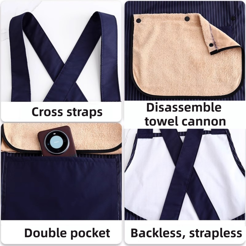 2-Pack Black Waterproof & Oil-Proof Cross-Back Kitchen Apron with No-Tie Slip-On Design and Detachable Hand Towels - Image 5