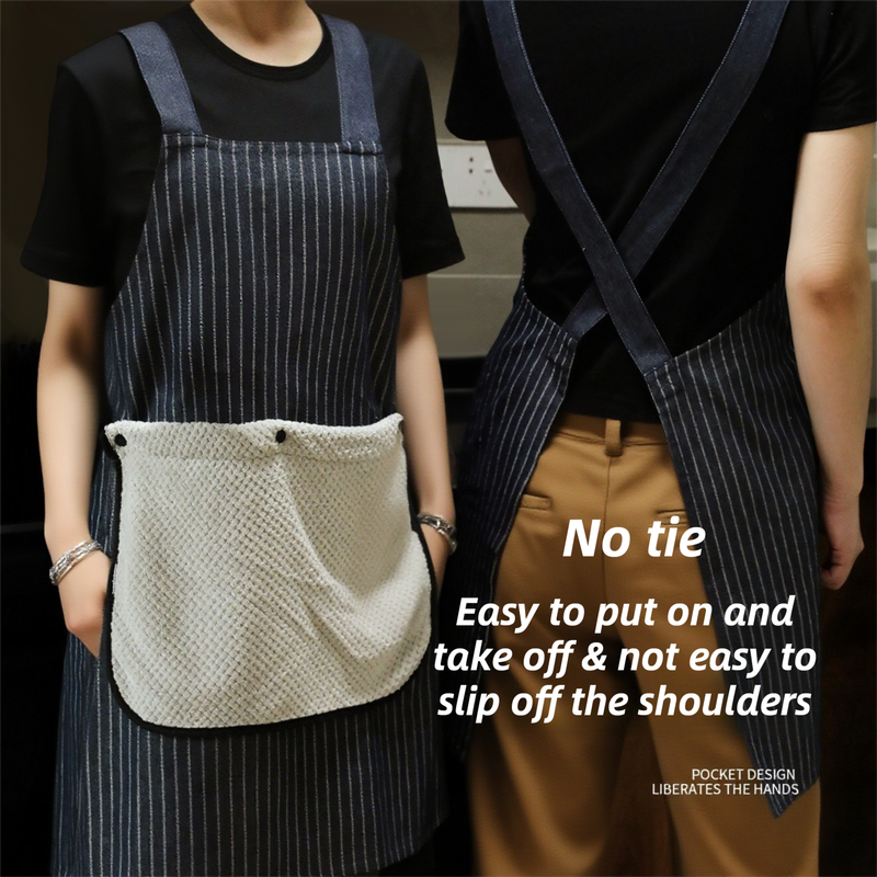 Brown Waterproof & Oil-Proof Cross-Back Kitchen Apron with No-Tie Slip-On Design and Detachable Hand Towels - Image 2