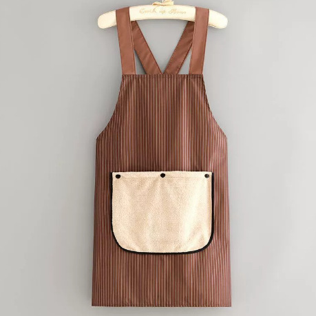 2-Pack Brown Waterproof & Oil-Proof Cross-Back Kitchen Apron with No-Tie Slip-On Design and Detachable Hand Towels - Image 1