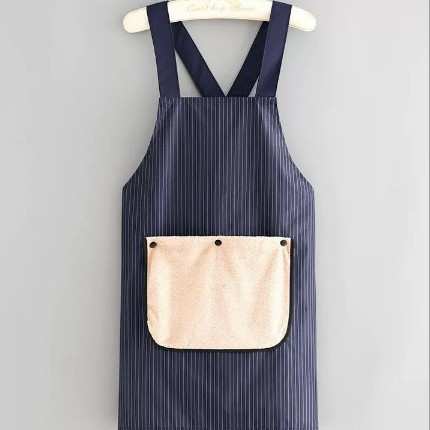 2-Pack Dark Blue Waterproof & Oil-Proof Cross-Back Kitchen Apron with No-Tie Slip-On Design and Detachable Hand Towels - Image 1