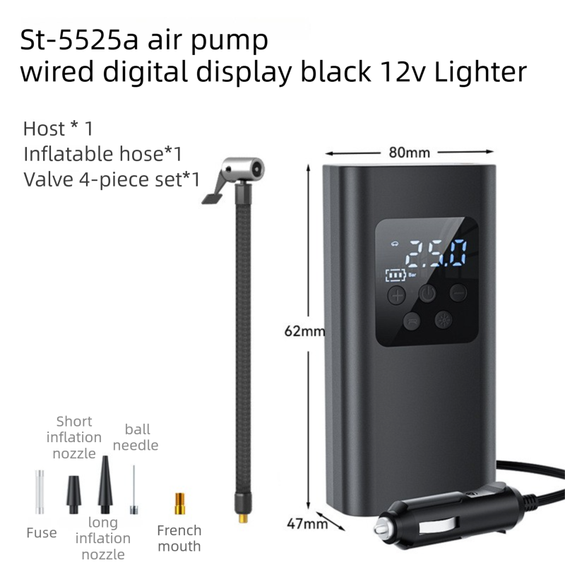 Portable 12V Lighter Electric Tire Inflator with 4 Inflation Modes & 5 Inflatable Parts - Real-Time LCD Precision Gauge, Auto-Stop & Emergency LED Light - Image 1