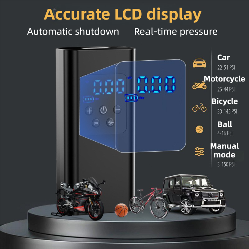 Portable 12V Lighter Electric Tire Inflator with 4 Inflation Modes & 5 Inflatable Parts - Real-Time LCD Precision Gauge, Auto-Stop & Emergency LED Light - Image 2