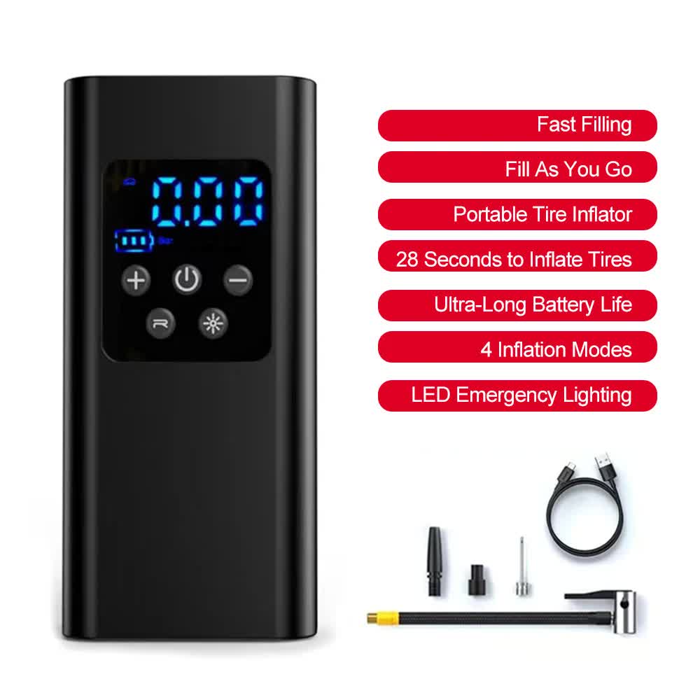 Portable 12V Lighter Electric Tire Inflator with 4 Inflation Modes & 5 Inflatable Parts - Real-Time LCD Precision Gauge, Auto-Stop & Emergency LED Light - Image 3