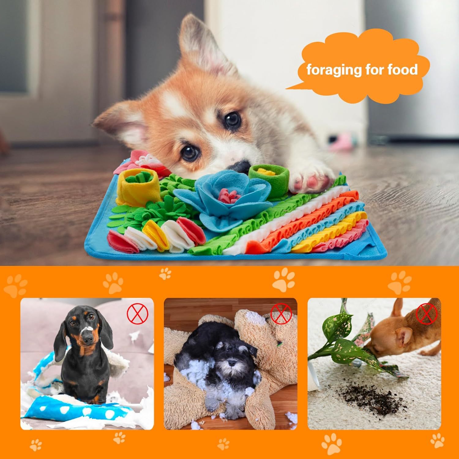 Blue 39X39CM Interactive Fleece Dog Sniffing Mat & Slow Feeder - Stress Relief IQ Training Scent Foraging Blanket for Indoor Cats and Dogs - Image 2
