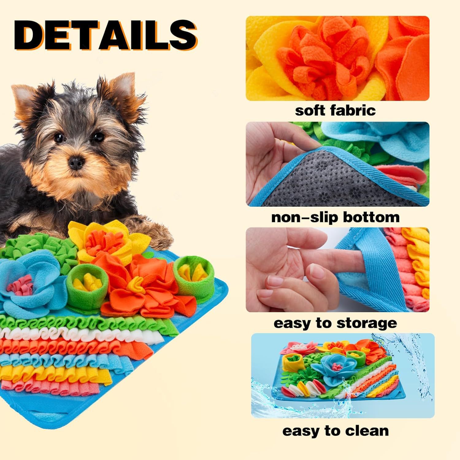 Blue 39X39CM Interactive Fleece Dog Sniffing Mat & Slow Feeder - Stress Relief IQ Training Scent Foraging Blanket for Indoor Cats and Dogs - Image 4