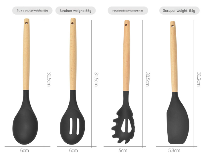 12-Piece Pink Heat-Resistant Silicone Cooking Utensils with Wooden Handles and Box - Non-Stick Scratch-Free Kitchen Tool Kit - Image 5