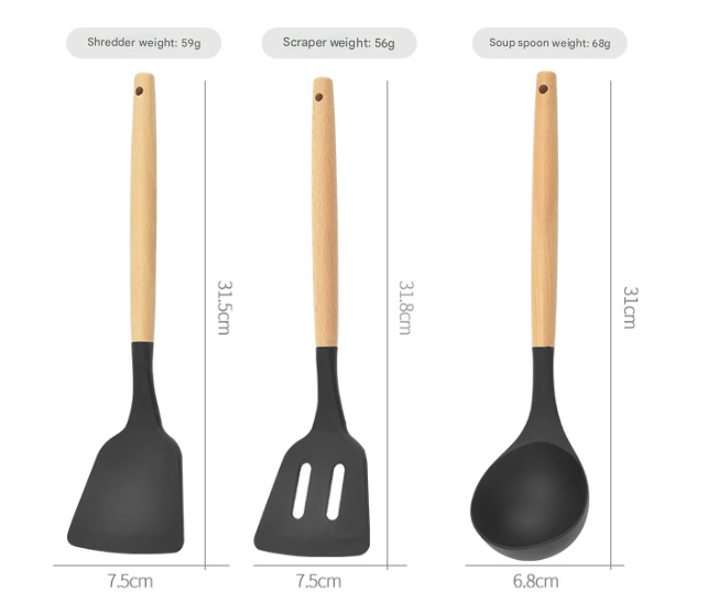 12-Piece Green Heat-Resistant Silicone Cooking Utensils with Wooden Handles and Box - Non-Stick Scratch-Free Kitchen Tool Kit - Image 4