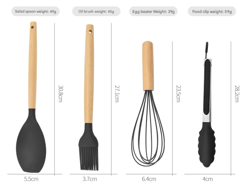 12-Piece Green Heat-Resistant Silicone Cooking Utensils with Wooden Handles and Box - Non-Stick Scratch-Free Kitchen Tool Kit - Image 6