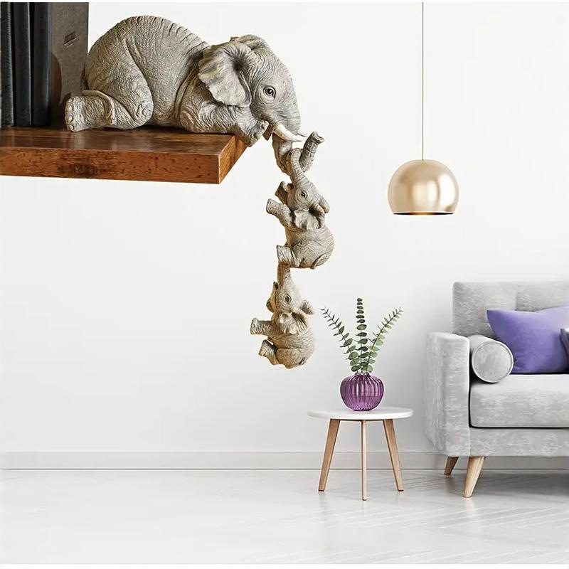 3-Piece Cute Mother Child Elephant Figurine Set - Stackable Resin Home Office Decor for Longevity Luck - Image 1