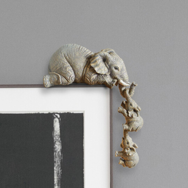 3-Piece Cute Mother Child Elephant Figurine Set - Stackable Resin Home Office Decor for Longevity Luck - Image 2