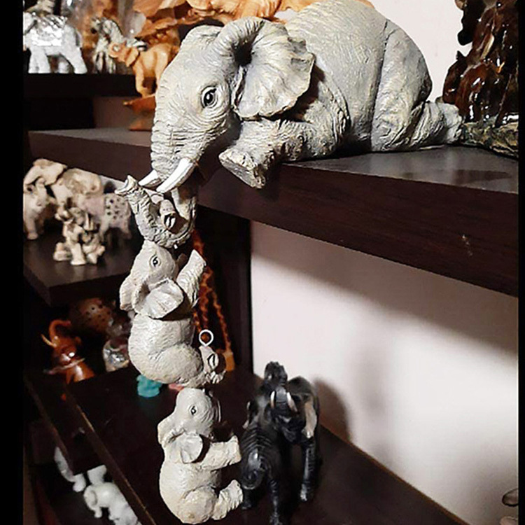 3-Piece Cute Mother Child Elephant Figurine Set - Stackable Resin Home Office Decor for Longevity Luck - Image 3