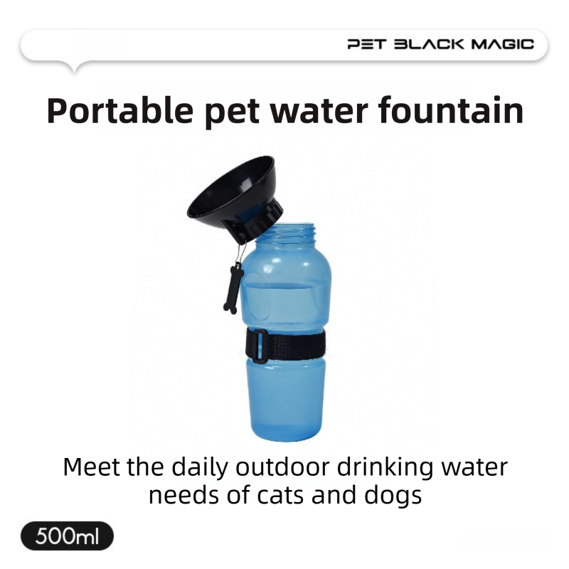 Blue 500ML Portable Pet Dog Water Bottle with 10cm Wide Bowl - Leakproof Travel Drinker for Outdoor Walking and Hiking - Image 1
