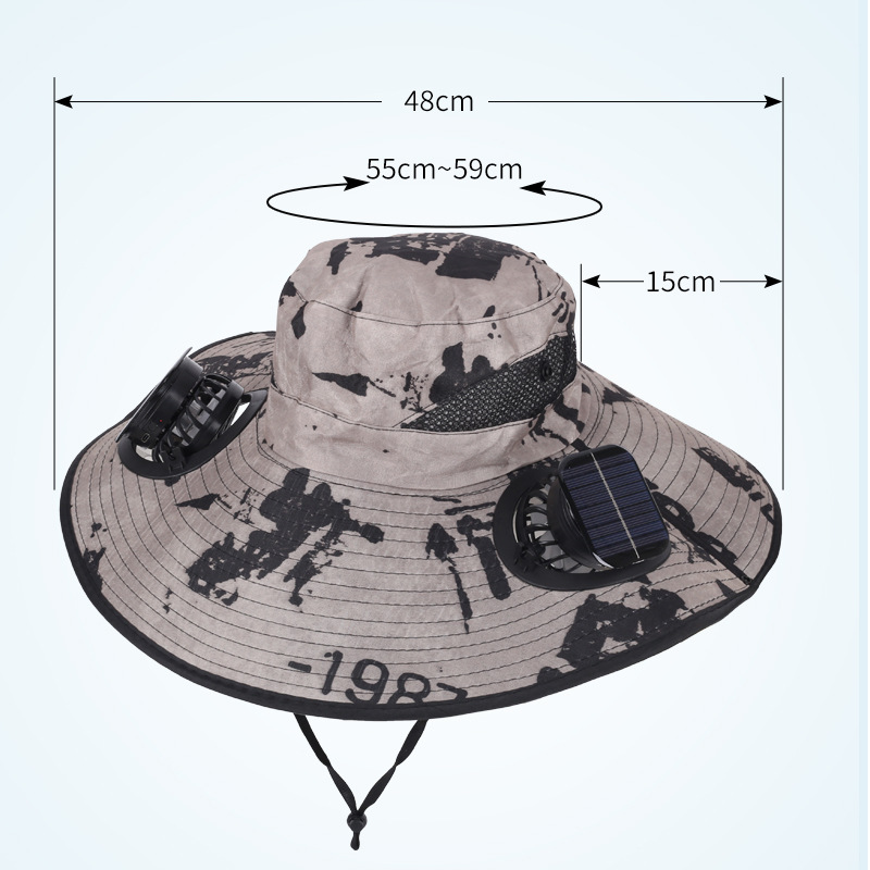Camouflage Khaki Dual Turbo Fan Sun Hat with Round Solar Panel & TypeC Interface - Waterproof 14cm Wide-Brim Cooling Hat for Outdoor Fishing Hiking Camping - Image 3
