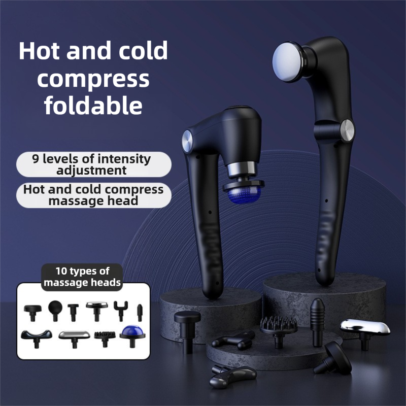 Black-Rosegold Foldable Percussion Massage Gun with Hot Cold Compress & 10 Heads - 9 Speed Levels and High Frequency Vibration Full Body Muscle Relaxer - Image 2