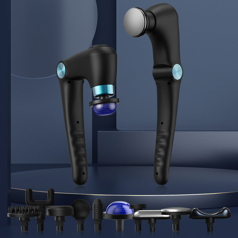Black-Blue Foldable Percussion Massage Gun with Hot Cold Compress & 10 Heads - 9 Speed Levels and High Frequency Vibration Full Body Muscle Relaxer - Image 1