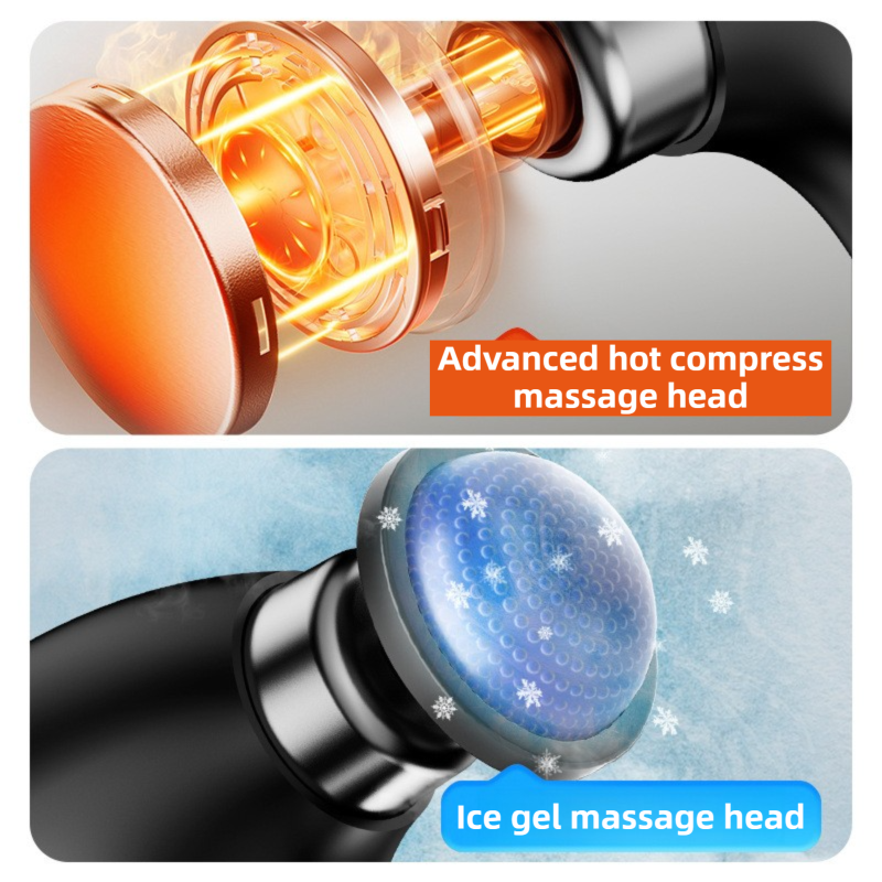 Black-Sliver Foldable Percussion Massage Gun with Hot Cold Compress & 10 Heads - 9 Speed Levels and High Frequency Vibration Full Body Muscle Relaxer - Image 3