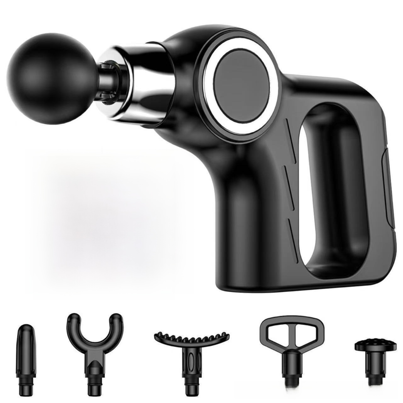 Black Portable Mini Triangle Massage Gun with 6 Heads & 6 Speed Setting - High Frequency Muscle Stimulator for Professional Fitness (Button Model) - Image 1