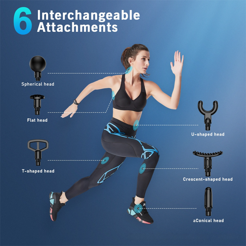 Black Portable Mini Triangle Massage Gun with 6 Heads & 6 Speed Setting - High Frequency Muscle Stimulator for Professional Fitness (Button Model) - Image 3
