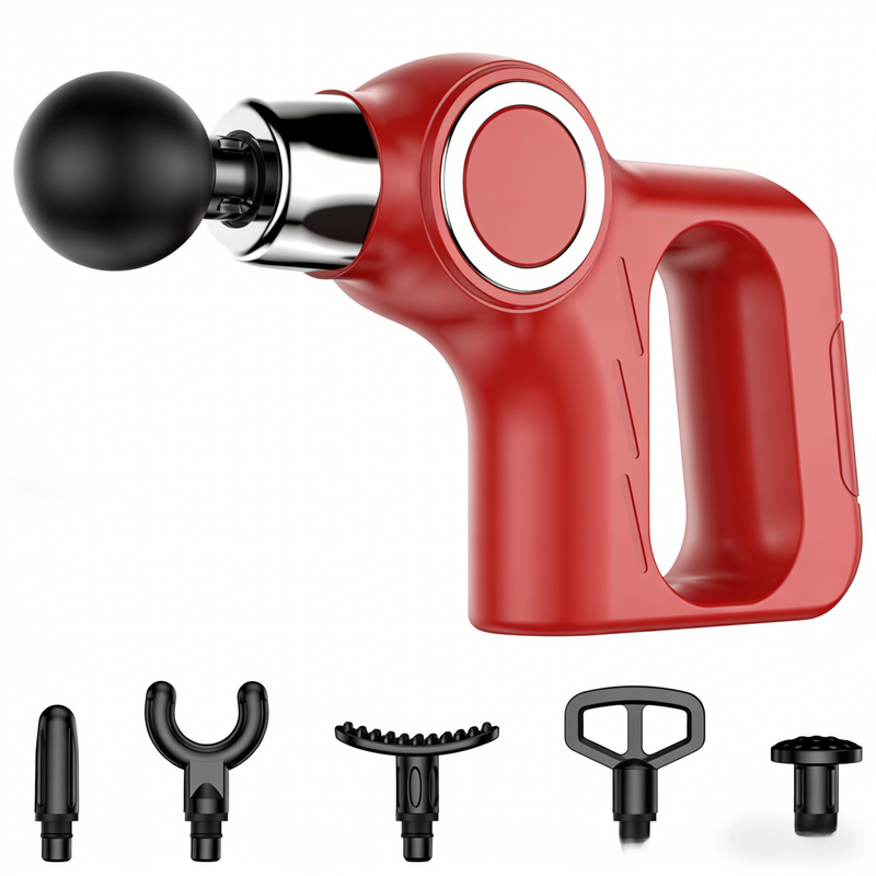 Red Portable Mini Triangle Massage Gun with 6 Heads & 6 Speed Setting - High Frequency Muscle Stimulator for Professional Fitness (LCD Model) - Image 1