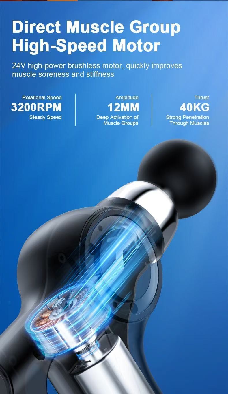 Grey Portable Mini Triangle Massage Gun with 6 Heads & 6 Speed Setting - High Frequency Muscle Stimulator for Professional Fitness (Button Model) - Image 5