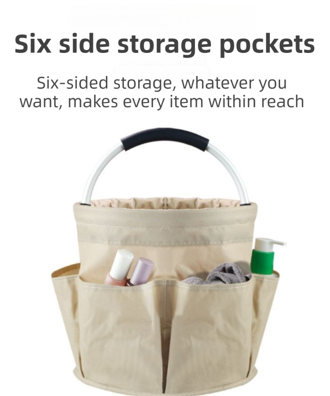 Blue Foldable Oxford Cloth Round Picnic Basket with Padded Metal Handle - 6 Pocket Large Capacity Storage Tote for Outdoor Beach and Shopping - Image 3