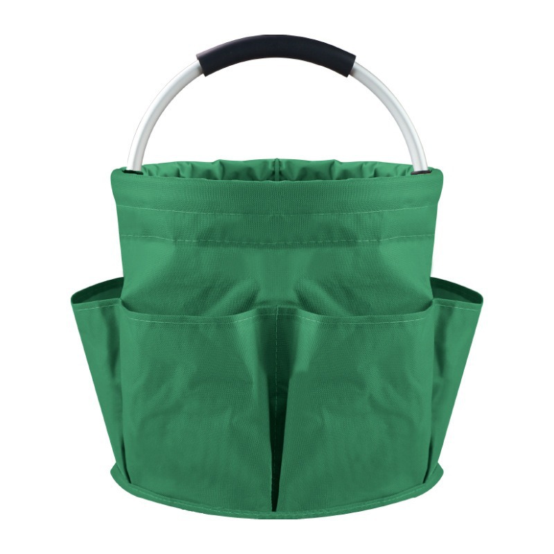 Green Foldable Oxford Cloth Round Picnic Basket with Padded Metal Handle - 6 Pocket Large Capacity Storage Tote for Outdoor Beach and Shopping - Image 1