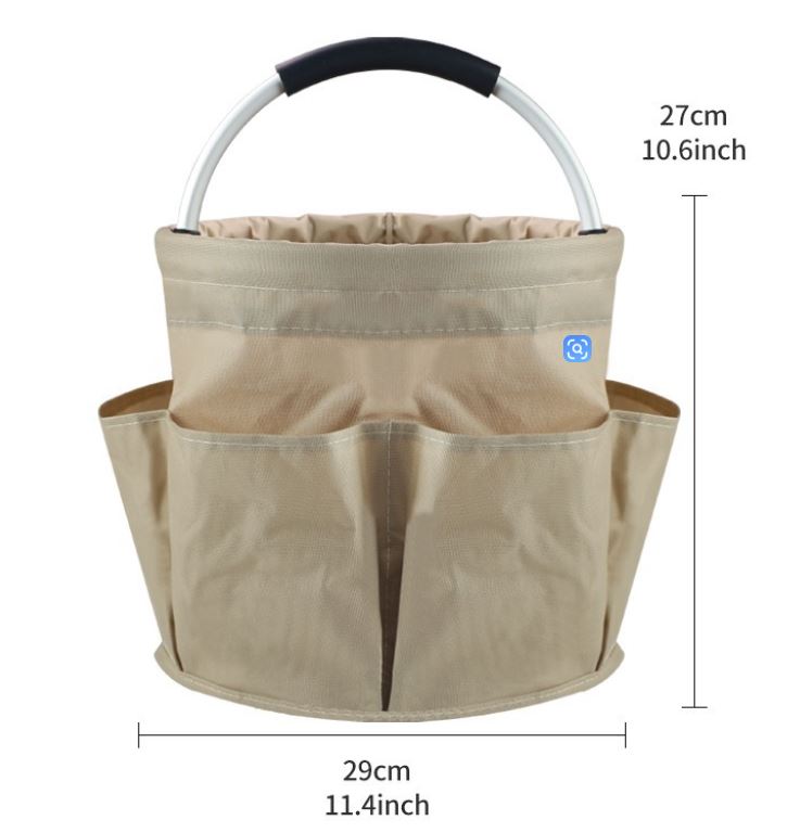 Green Foldable Oxford Cloth Round Picnic Basket with Padded Metal Handle - 6 Pocket Large Capacity Storage Tote for Outdoor Beach and Shopping - Image 6
