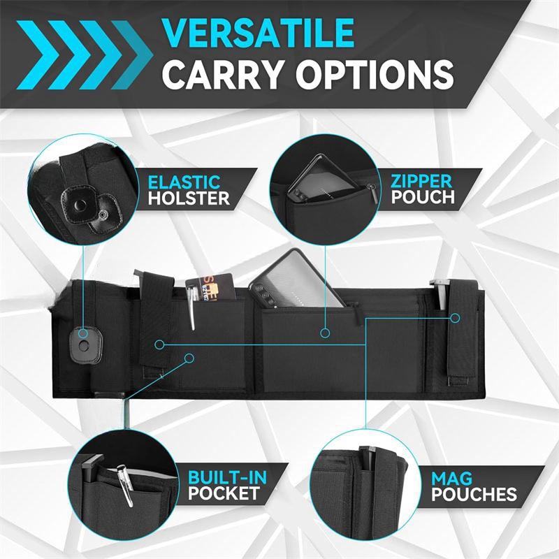 Black Multi-Functional Concealed Tactical Belly Band with Muti-Pouch and Holster - 45 inch Breathable Carry Belt for Outdoor Camping - Image 2