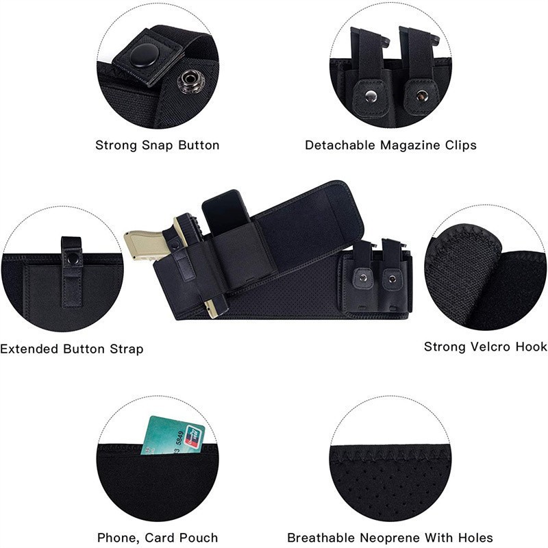 Black Multi-Functional Concealed Tactical Belly Band with Muti-Pouch and Holster - 45 inch Breathable Carry Belt for Outdoor Camping - Image 3