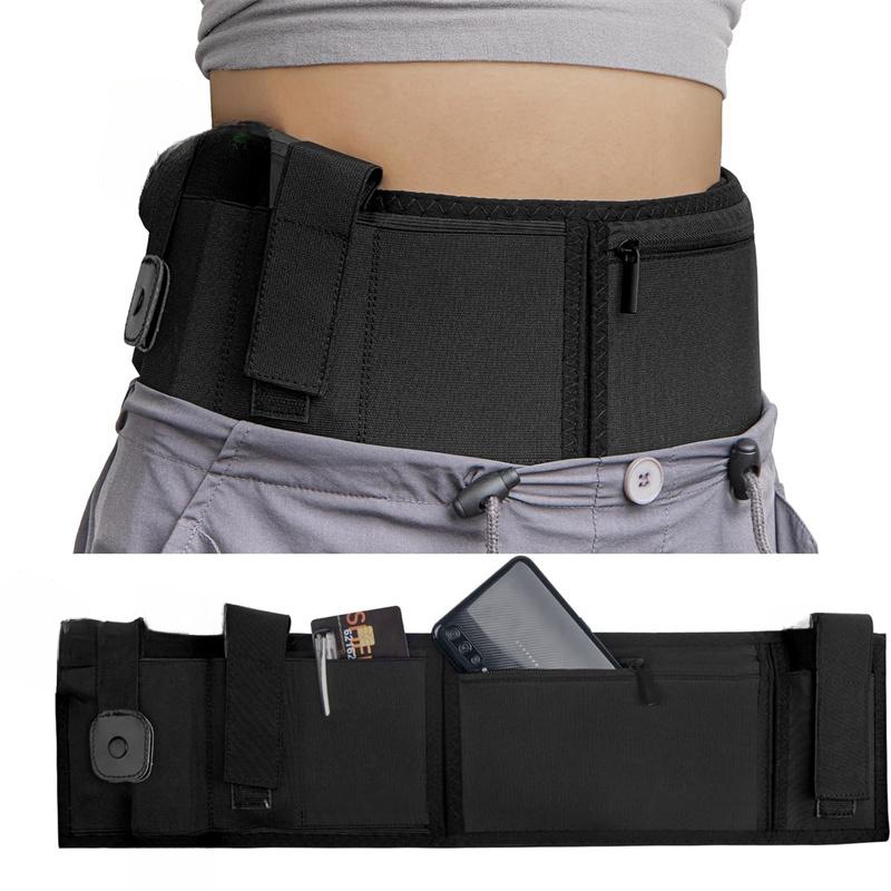 Black Multi-Functional Concealed Tactical Belly Band with Muti-Pouch and Holster - 55 inch Breathable Carry Belt for Outdoor Camping - Image 1