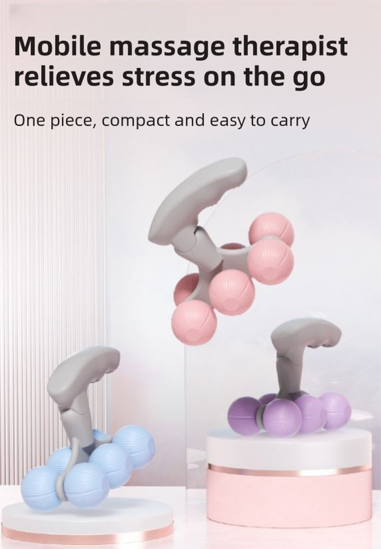 Pink Compact 6-Wheel Handheld Massager - Smooth & Silent, Deep Tissue Muscle Relaxer for Yoga Fitness and Home Recovery - Image 2