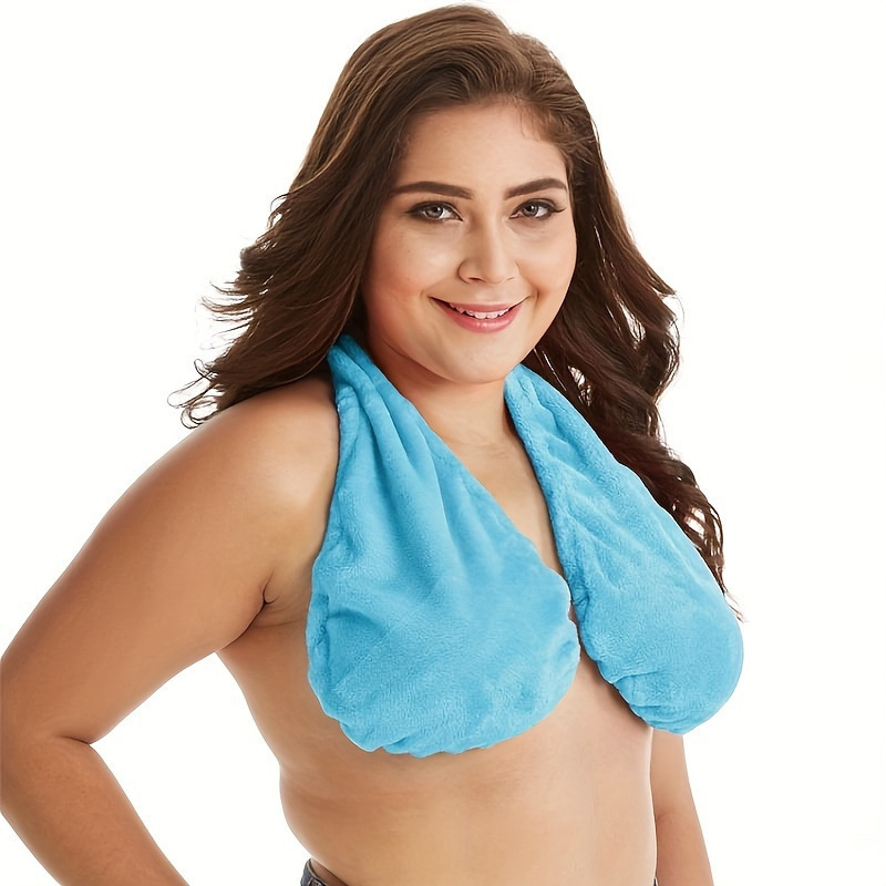 Blue Breathable Wool Towel Bra with Supportive Anti-Chafe Deisgn - Sweat-Wicking Halter Neck Lounge Bralette (M Size) - Image 1