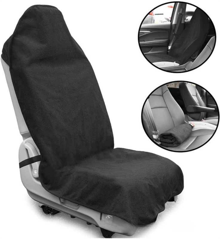Black Waterproof Towel Car Single Seat Cover - Universal Non-Slip Sweat-Absorbent Bucket Seat Protector for Gym Fitness and Beach - Image 1