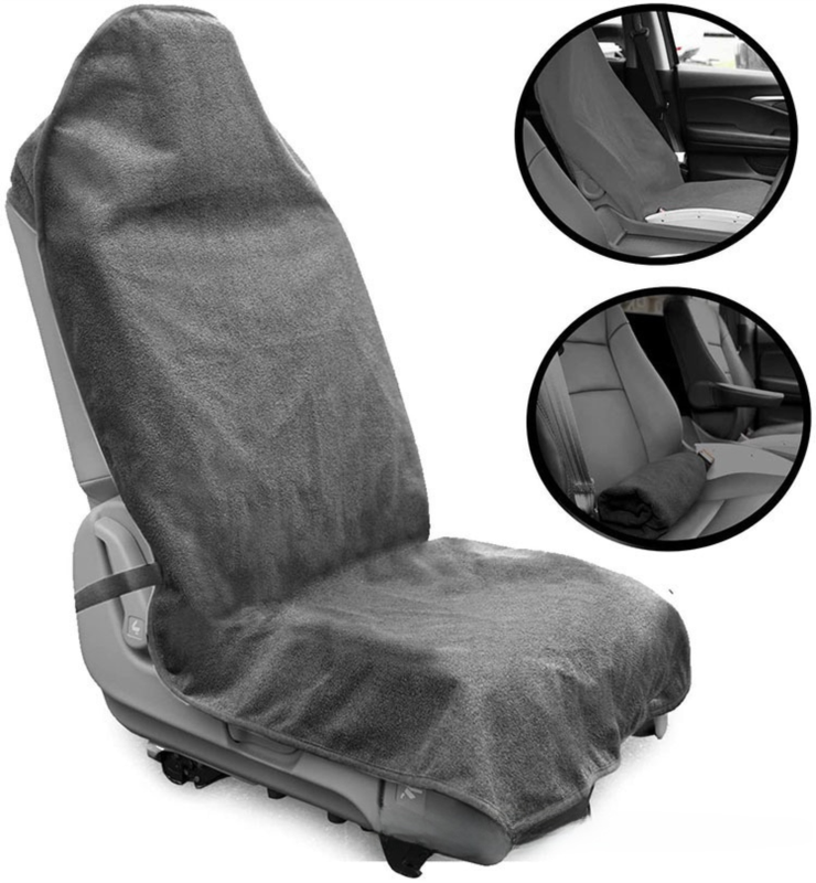 Grey Waterproof Towel Car Single Seat Cover - Universal Non-Slip Sweat-Absorbent Bucket Seat Protector for Gym Fitness and Beach - Image 1